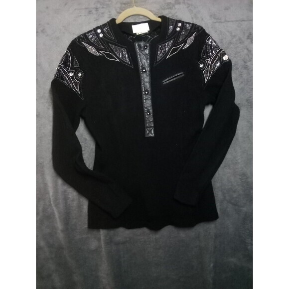 Vintage Joseph Ho Studio Beaded Black Lambswool Sweater Size Small  Stretchable - Picture 1 of 14